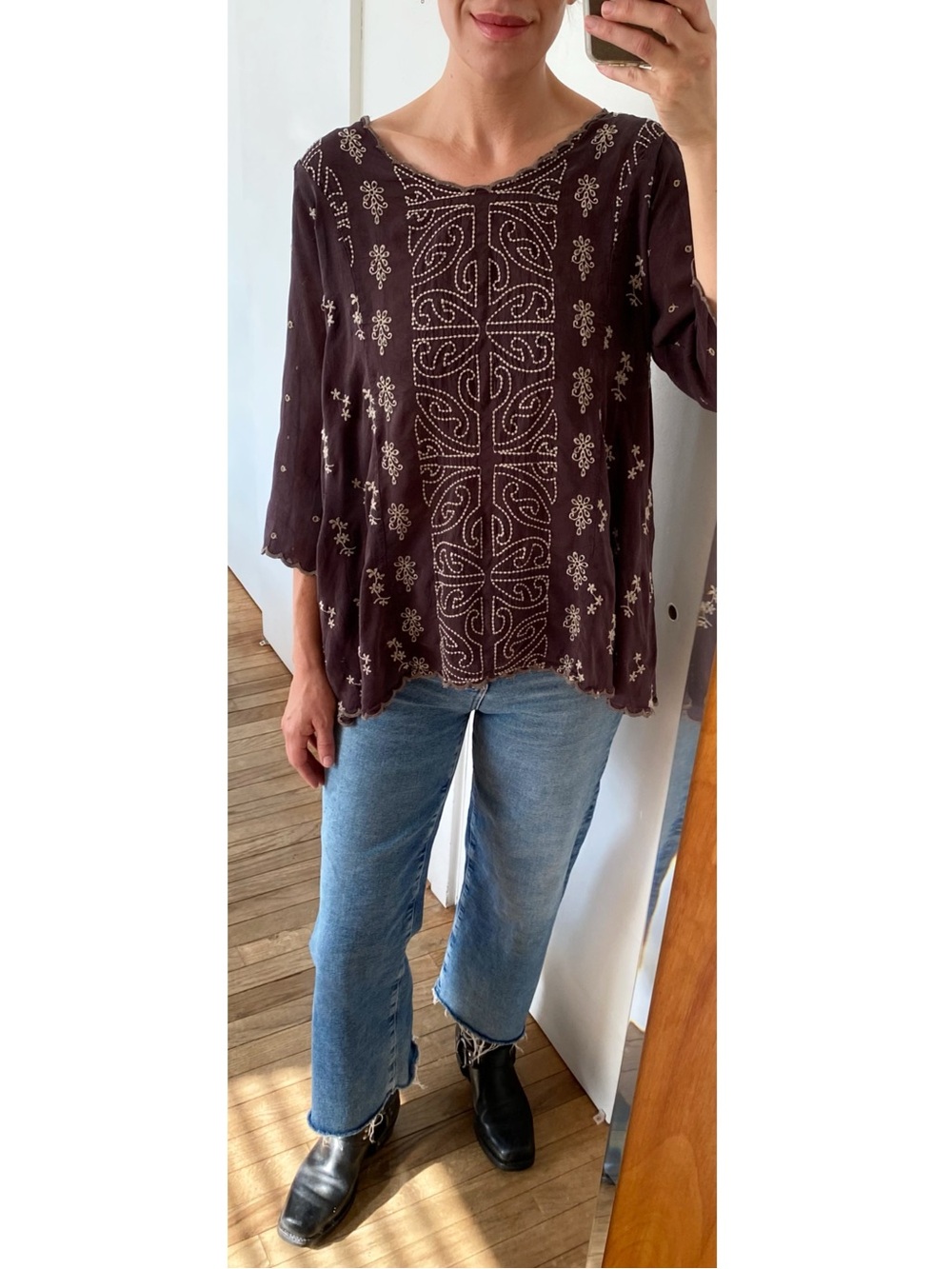 Vintage 2000s Johnny Was Embroidered Plum Boho Tunic Blouse S